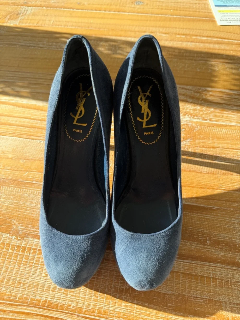 YSL Yves Saint Laurent Navy Suede Platform Pumps | Size 36 - Picture 2 of 11